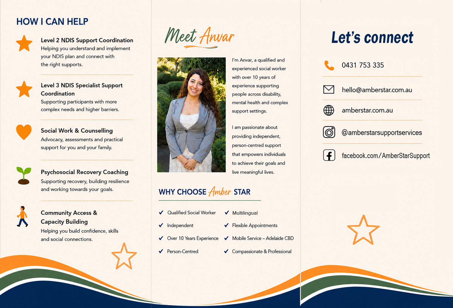 Amber Star Support Services brochure inside pages